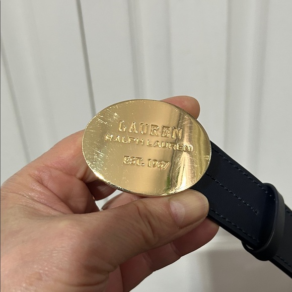 Lauren Ralph Lauren Black Belt with Gold Oval Buckle - Picture 6 of 8